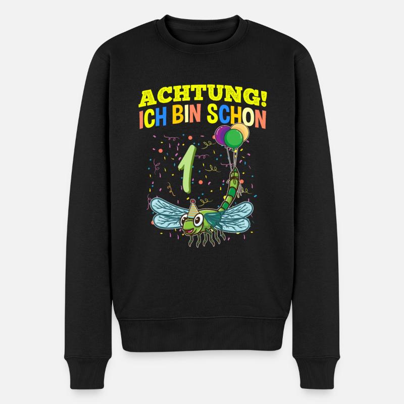 Achtung Ich Bin Schon 1 Tier Geburtstag Libelle - Männer Premium Bio Pullover - Schwarz