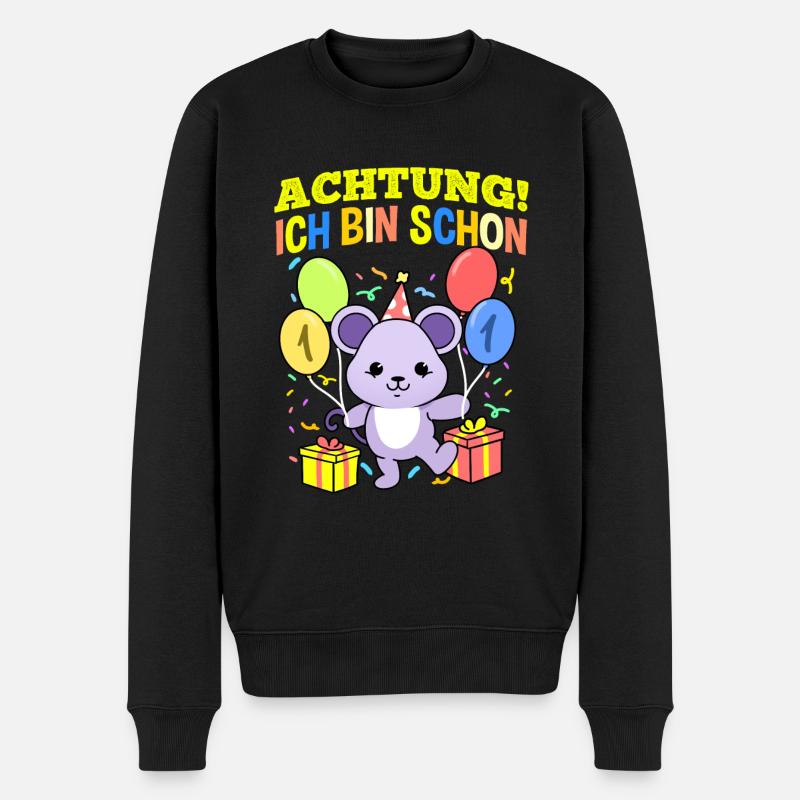 Achtung Ich Bin Schon 1 Geburtstag Maus - Männer Premium Bio Pullover - Schwarz