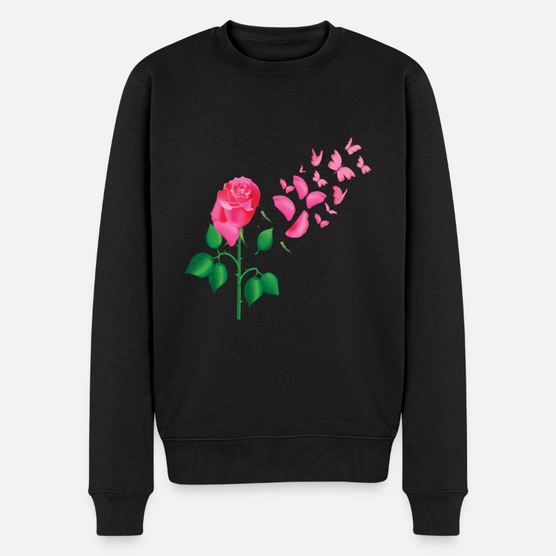 Rose Papillons Rose Fleurs Design - Pull Premium bio Homme - noir