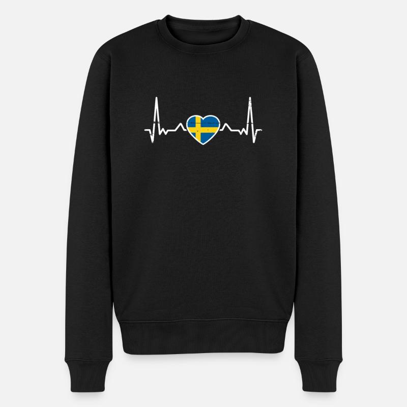 Schweden Herzschlag Schwedische Flagge Schwede - Männer Premium Bio Pullover - Schwarz