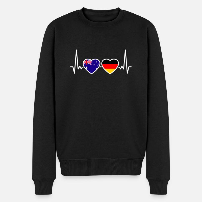 Australien Deutschland Herzschlag Flagge - Männer Premium Bio Pullover - Schwarz