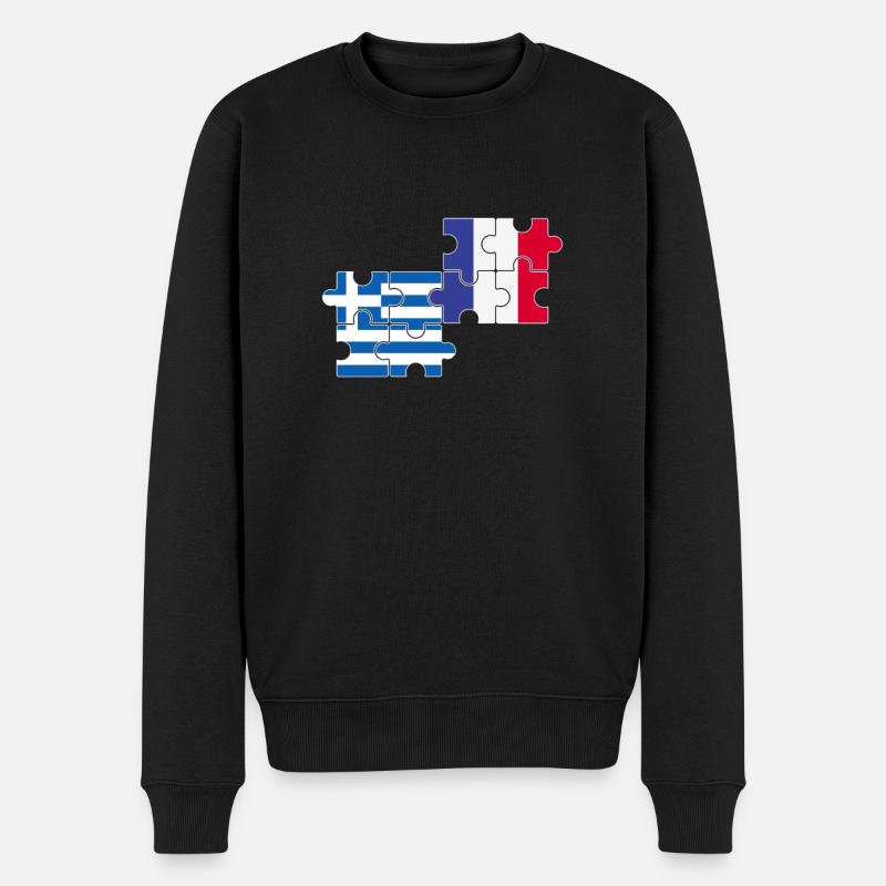 Grèce France Drapeau Français Grec - Pull Premium bio Homme - noir