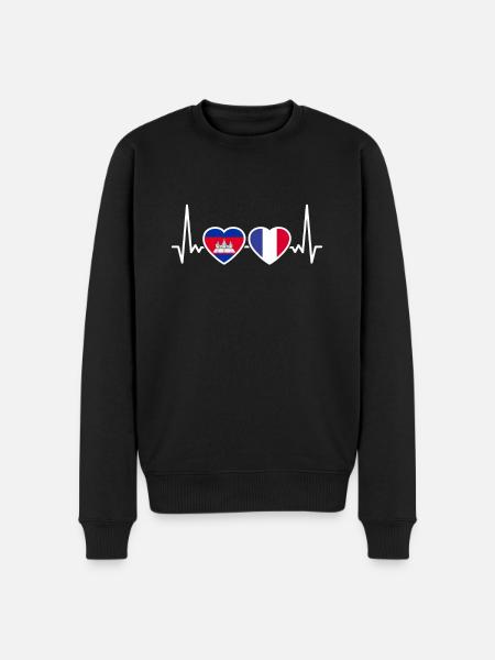 Cambodia France heartbeat flag - Men's Premium Organic Jumper - black
