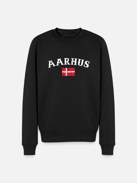Aarhus Danmark Vintage Danske Flag Dane - Økologisk premium-sweatshirt til mænd - sort