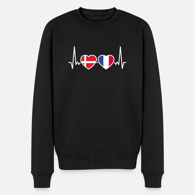 Danemark France Heartbeat Flag Dane - Pull Premium bio Homme - noir
