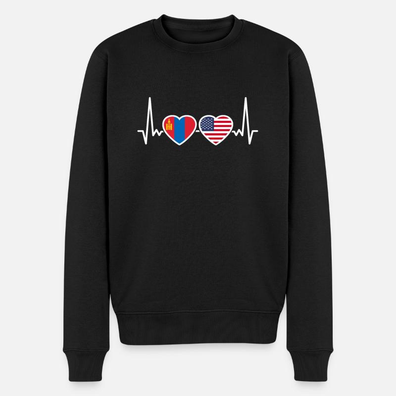 Mongolie USA Heartbeat Flag Mongolis - Pull Premium bio Homme - noir