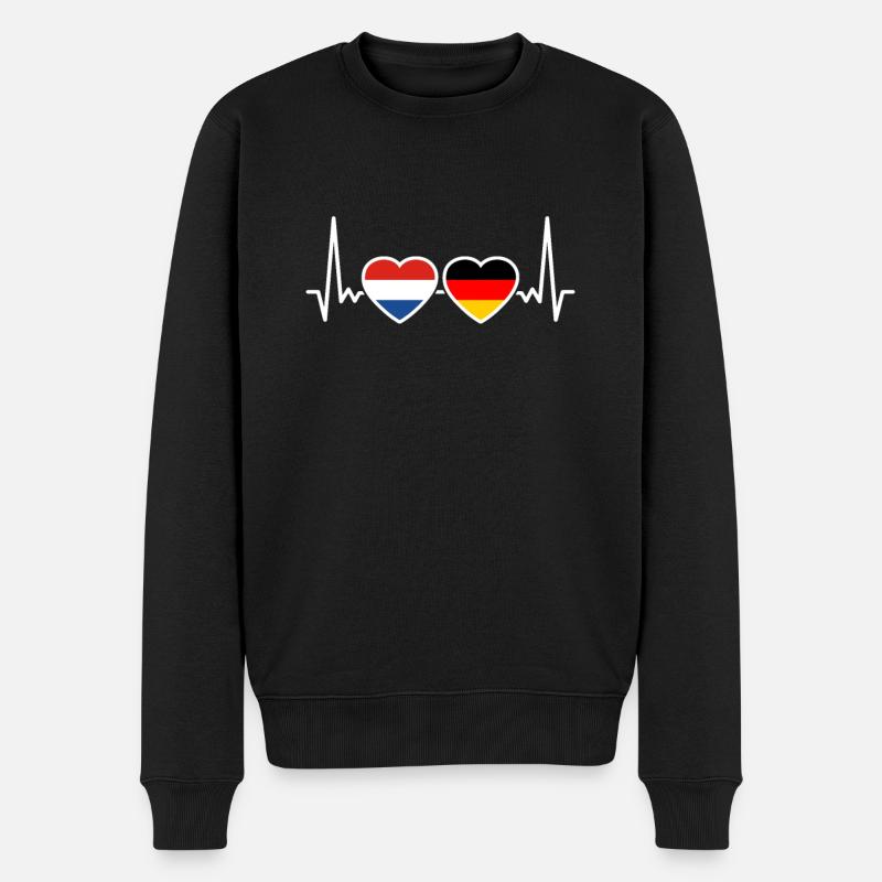 Niederlande Deutschland Herzschlag Flagge - Männer Premium Bio Pullover - Schwarz