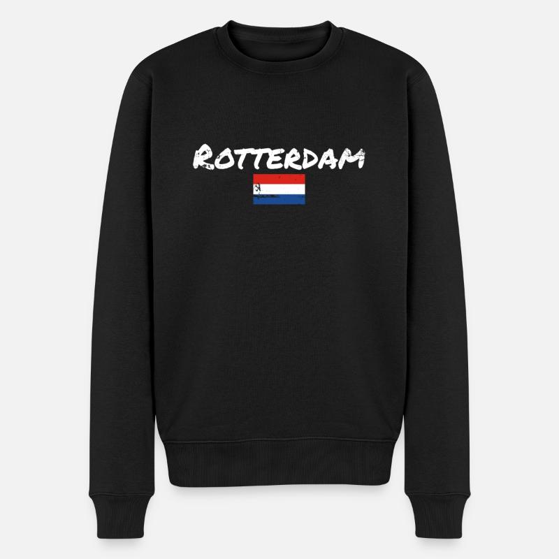 Rotterdam, Pays-Bas, Drapeau d’époque - Pull Premium bio Homme - noir