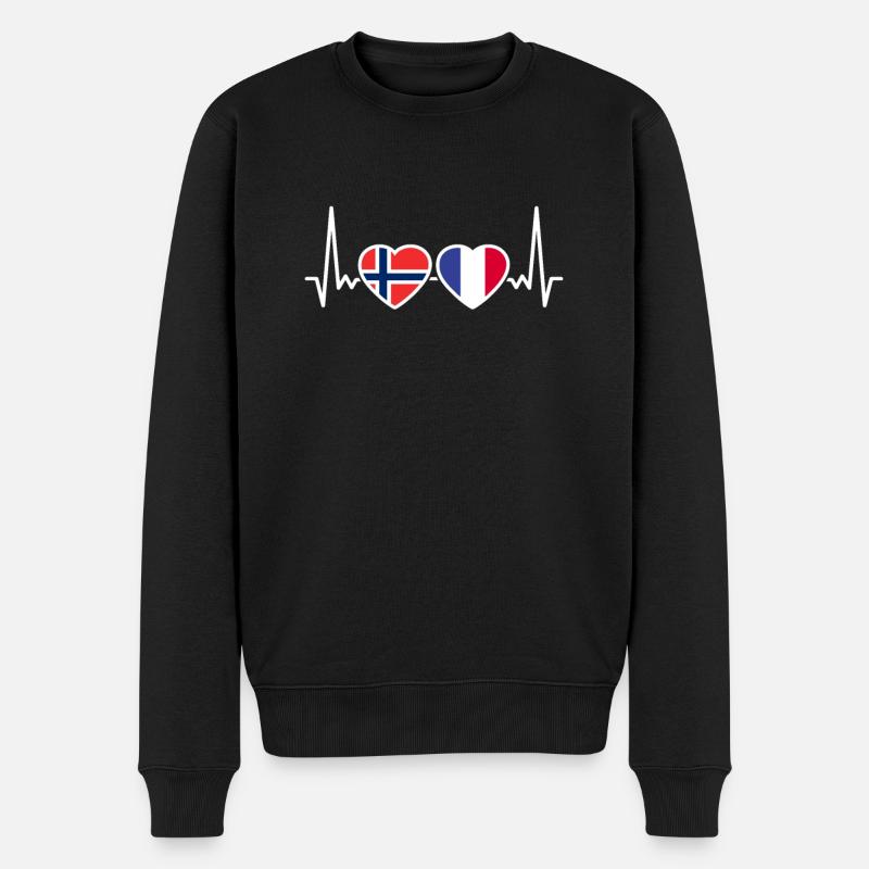 Norwegen Frankreich Herzschlag Flagge Norweger - Männer Premium Bio Pullover - Schwarz