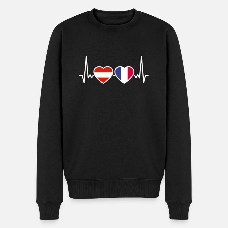 Österreich Frankreich Herzschlag Flagge - Männer Premium Bio Pullover - Schwarz