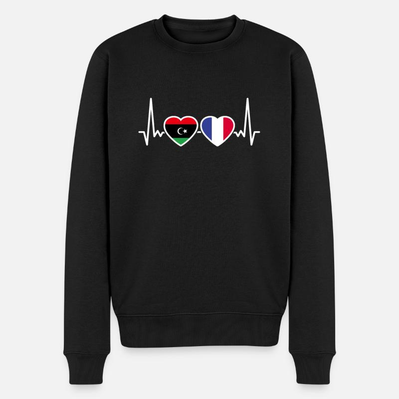 Libye France Heartbeat Flag Libyen - Pull Premium bio Homme - noir