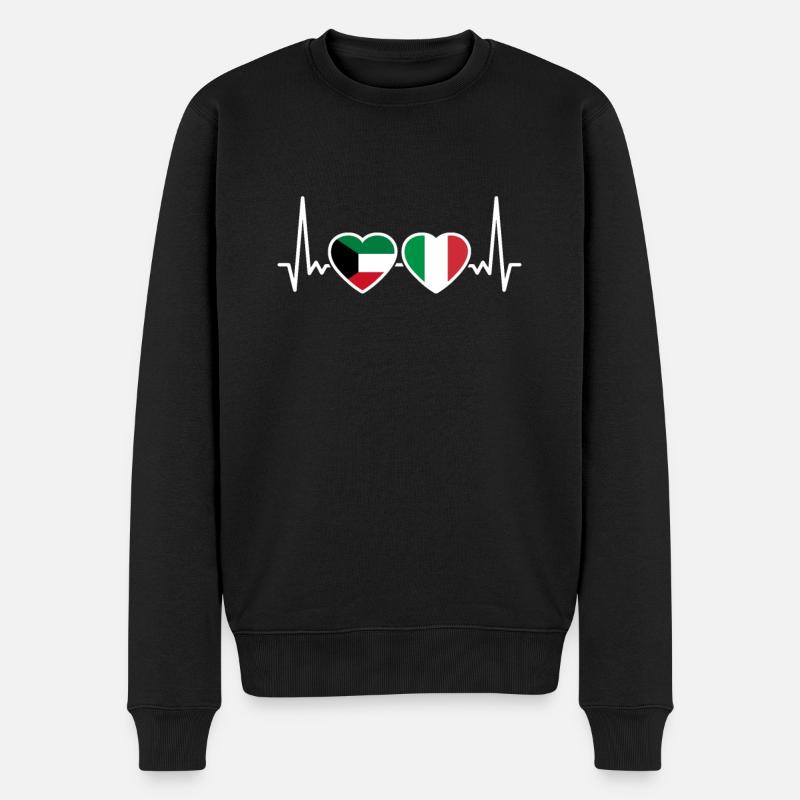 Koweït, Italie, Heartbeat, Drapeau, Koweïtien - Pull Premium bio Homme - noir