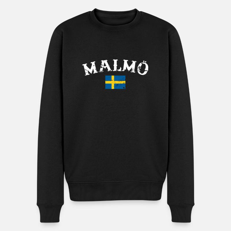 Malmö Vintage Schweden Schwedische Flagge Schwede - Männer Premium Bio Pullover - Schwarz