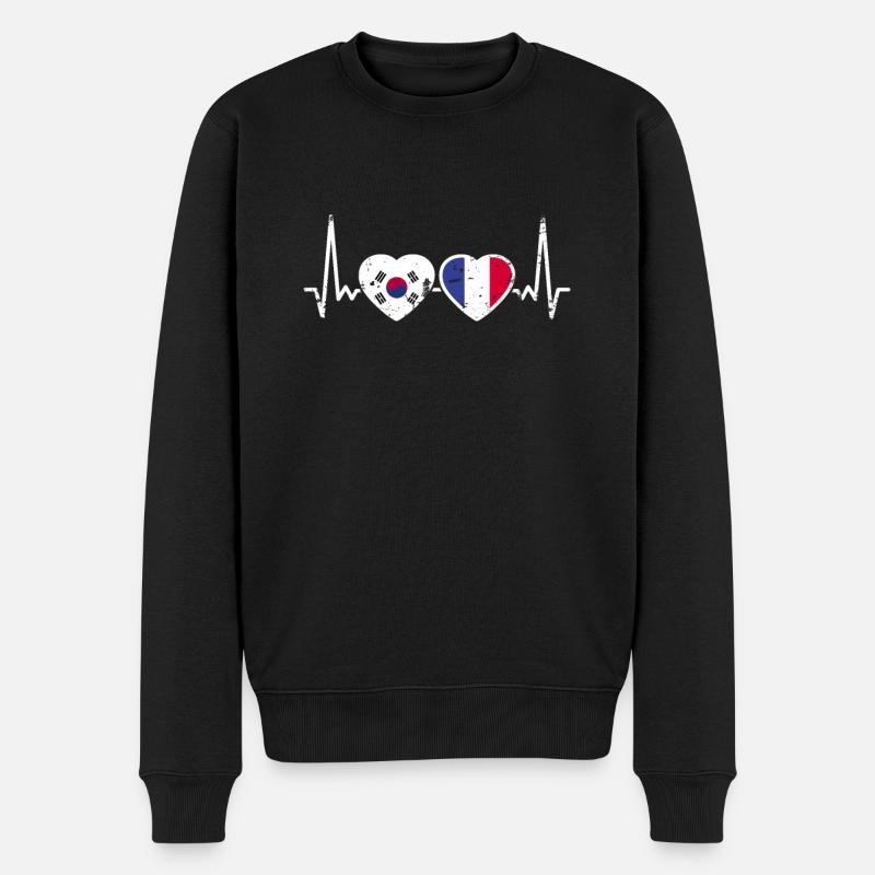 Corée du Sud France Vintage Heartbeat drapeau - Pull Premium bio Homme - noir