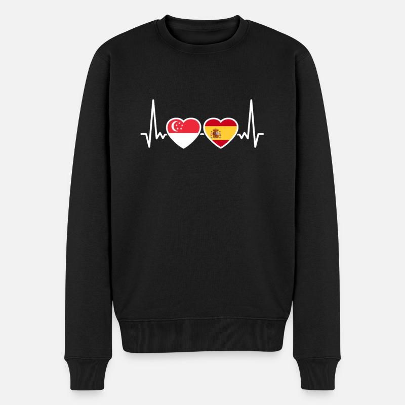 Singapour Espagne Heartbeat Flag Singapourien - Pull Premium bio Homme - noir