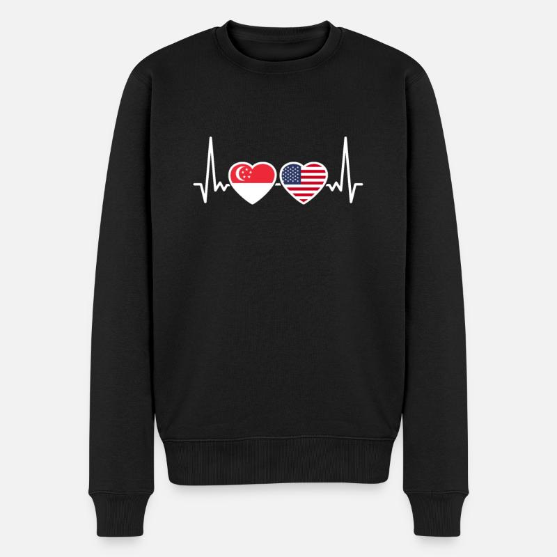 Singapour USA Heartbeat Flag Singapourien - Pull Premium bio Homme - noir
