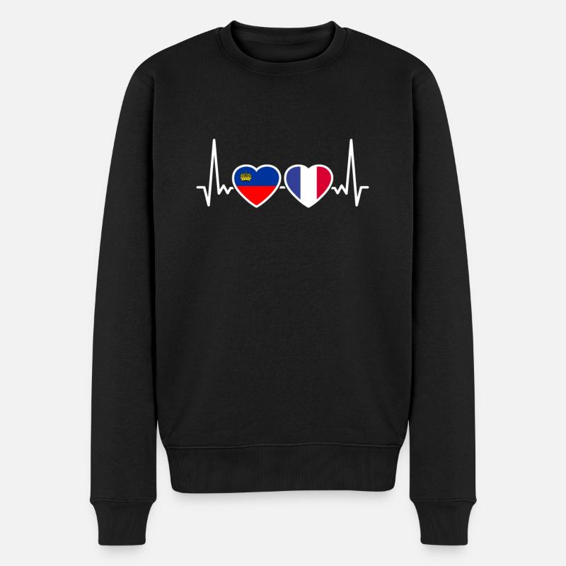 Liechtenstein France Heartbeat Flag - Pull Premium bio Homme - noir