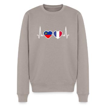 Liechtenstein France Vintage Heartbeat drapeau - Pull Premium bio Homme - taupe - Devant - Nico (187cm)