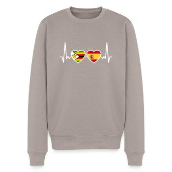 Zimbabwe, Espagne, Heartbeat, Drapeau, Zimbabwéen - Pull Premium bio Homme - taupe - Devant - Nico (187cm)