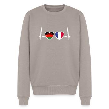 Malawi France Vintage Heartbeat drapeau - Pull Premium bio Homme - taupe - Devant - Nico (187cm)