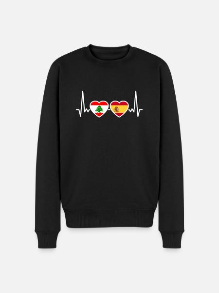 Liban Espagne Heartbeat Flag Libanais - Pull Premium bio Homme - noir