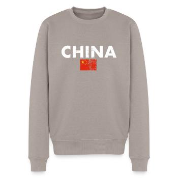 Chine Vintage Drapeau chinois Chinois - Pull Premium bio Homme - taupe - Devant - Nico (187cm)