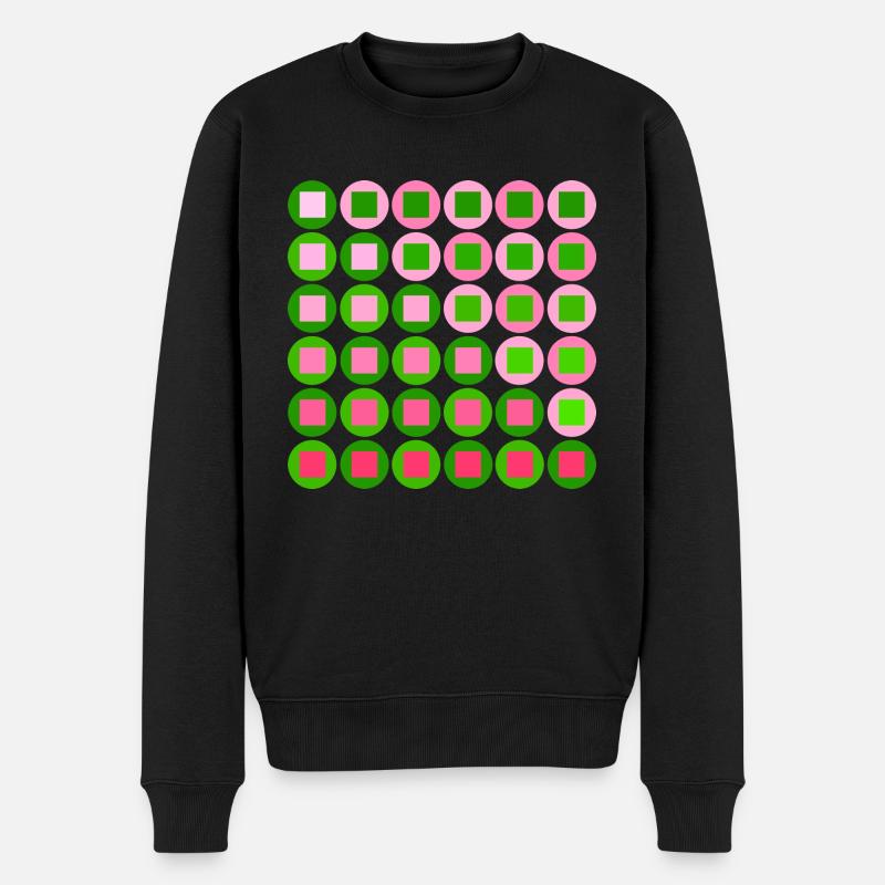 Rosa und Grüne Kreise und Quadrate im Op Art Style - Männer Premium Bio Pullover - Schwarz