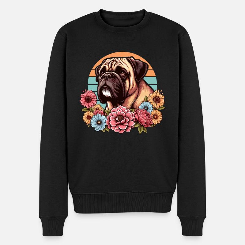 Bullmastiff Retro Pastel Fleurs - Pull Premium bio Homme - noir