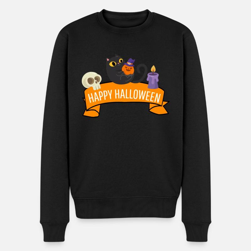Katzen Halloween Kostüm Geschenk Happy Halloween - Männer Premium Bio Pullover - Schwarz