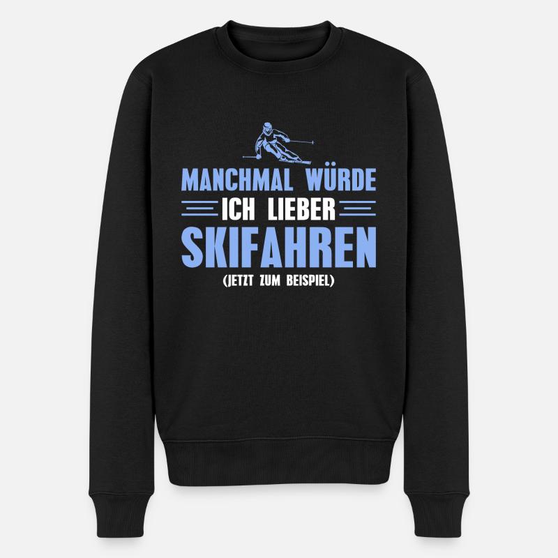 Skifahren Spruch Wintersportler Skifahrer - Männer Premium Bio Pullover - Schwarz