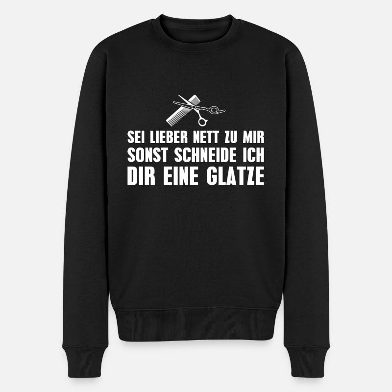 Friseur Sei lieber nett zu mit Friseurin - Männer Premium Bio Pullover - Schwarz