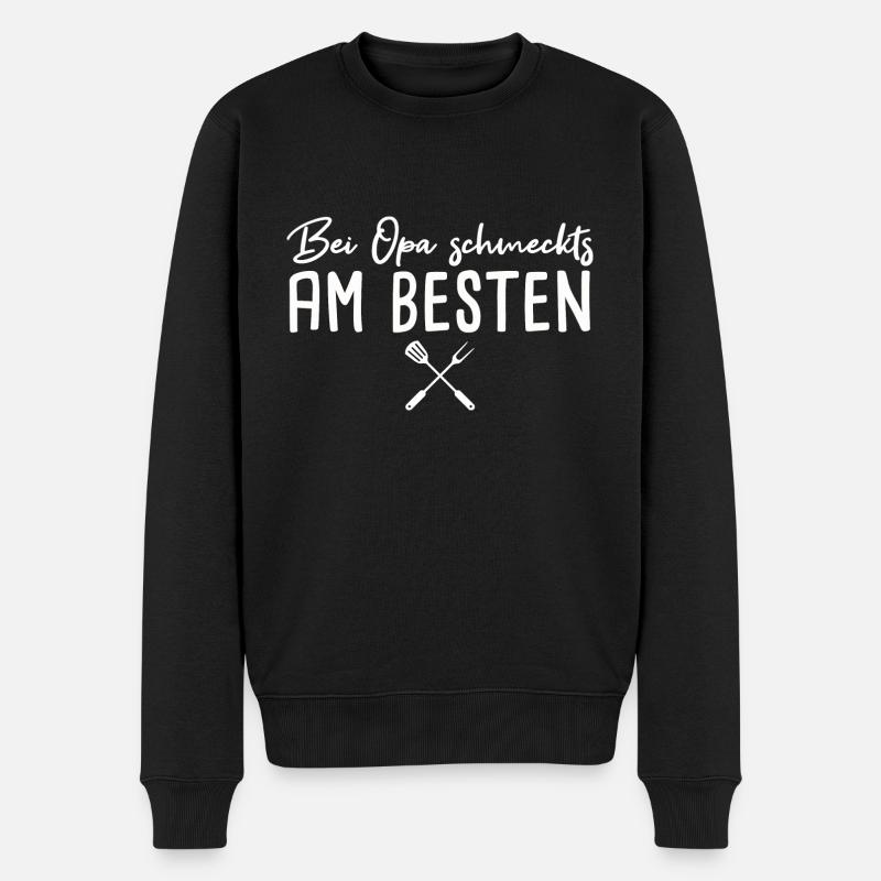 Bei Opa schmeckts am besten Grillen - Männer Premium Bio Pullover - Schwarz