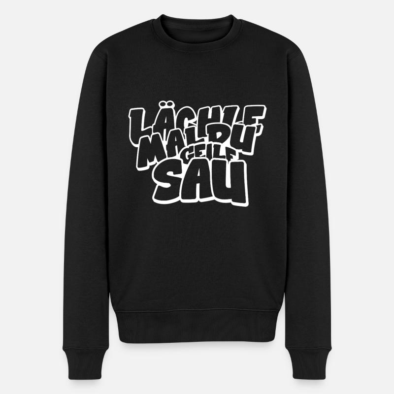 Lächle mal du geile Sau lustiger Spruch - Männer Premium Bio Pullover - Schwarz