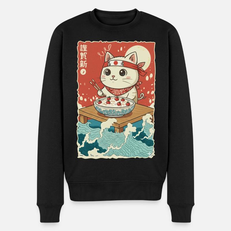 Kawaii Katze Griessbrei - Männer Premium Bio Pullover - Schwarz
