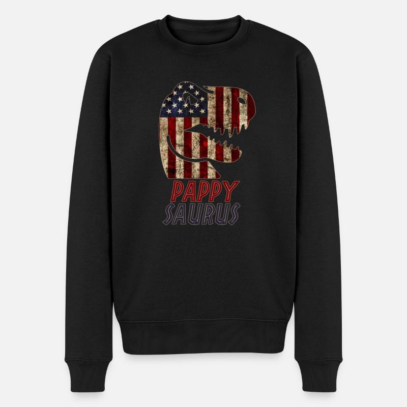 Patriotic Pappy Dinosaur - Männer Premium Bio Pullover - Schwarz