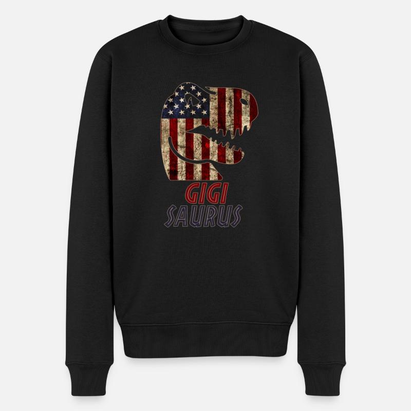 Patriotic Gigi Dinosaur - Männer Premium Bio Pullover - Schwarz