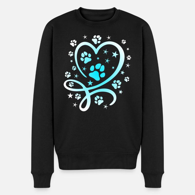 Buntes Herz mit Pfötchen und Sternen - Männer Premium Bio Pullover - Schwarz
