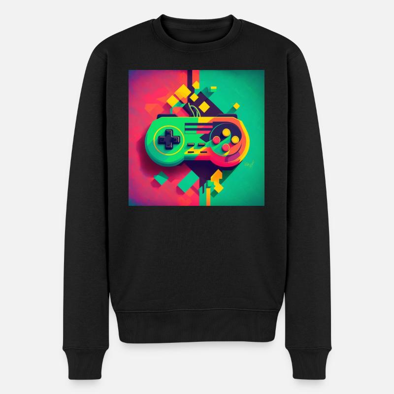 Retro Konsole - Männer Premium Bio Pullover - Schwarz