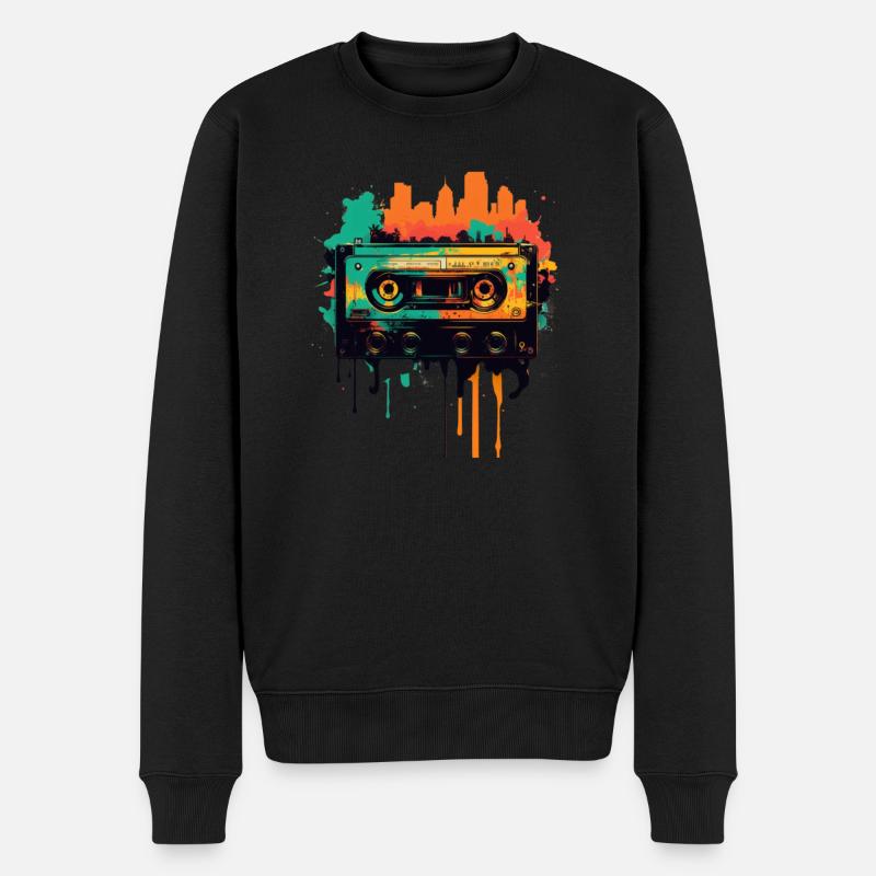 Retro Mixtape - Männer Premium Bio Pullover - Schwarz