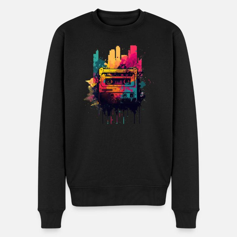 Retro Mixtape - Männer Premium Bio Pullover - Schwarz