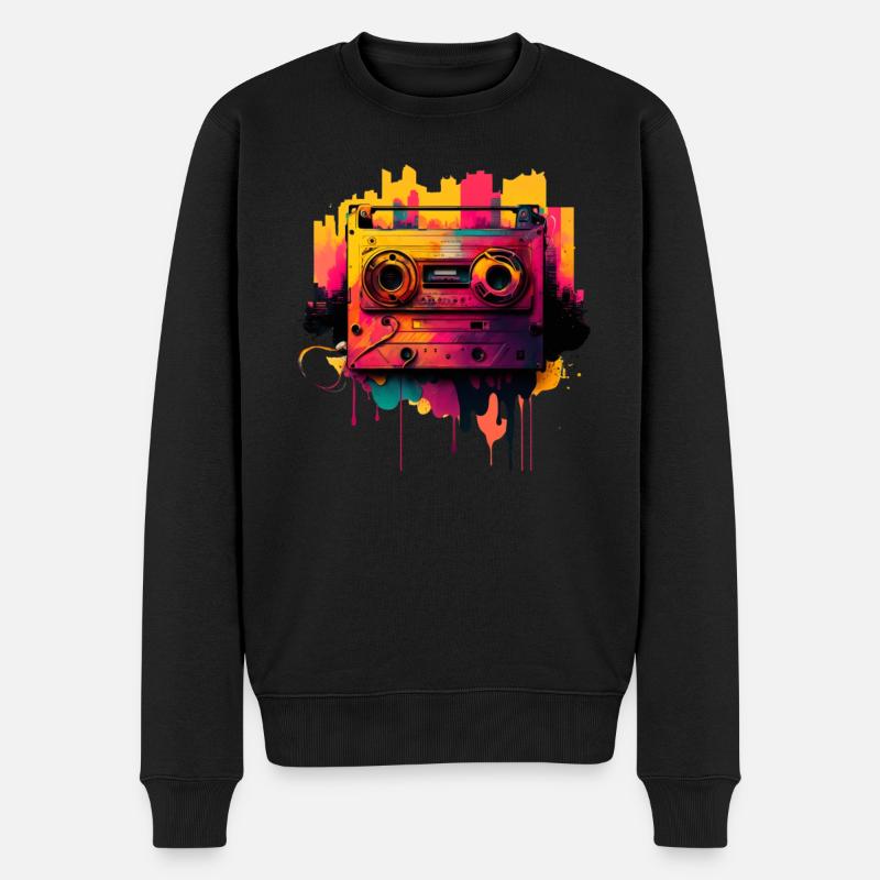 Retro Mixtape - Männer Premium Bio Pullover - Schwarz