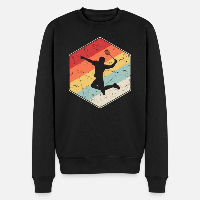 Badminton Spieler Federball Retro - Männer Premium Bio Pullover - Schwarz