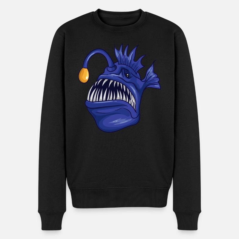 Gruseliger Anglerfisch - Männer Premium Bio Pullover - Schwarz