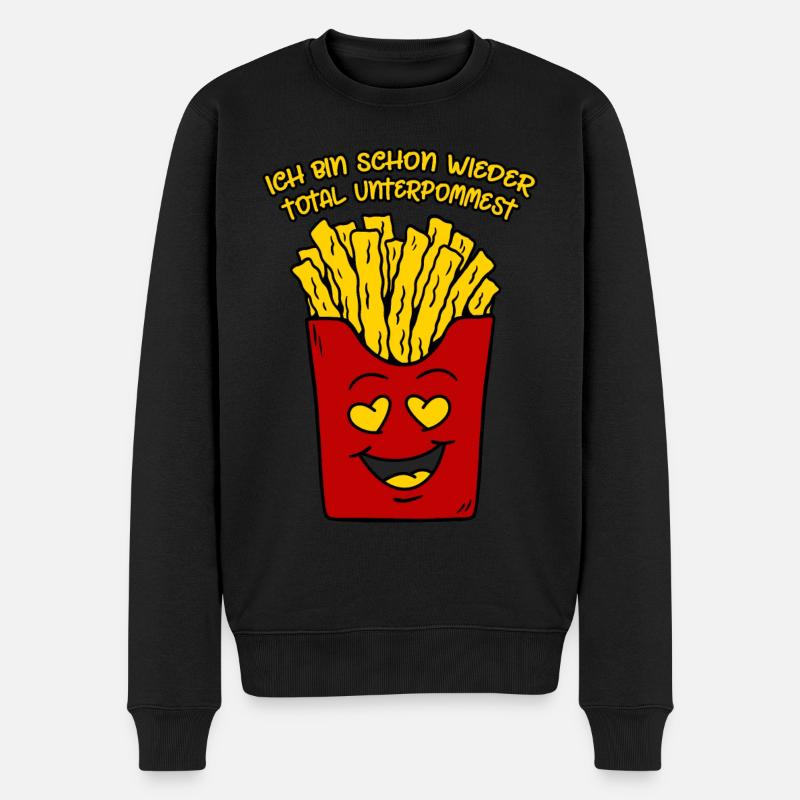 Pommes Ich bin schon wieder total unterpommest - Männer Premium Bio Pullover - Schwarz
