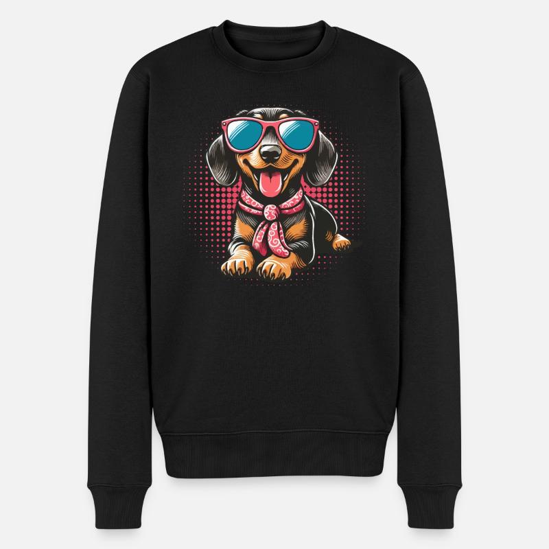 Teckel cool et élégant avec des lunettes de soleil - Pull Premium bio Homme - noir