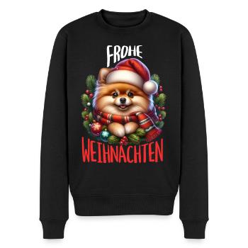Pomeranian Hund-Frohe Weihnachten - Männer Premium Bio Pullover - Schwarz - Vorne - Nico (187cm)