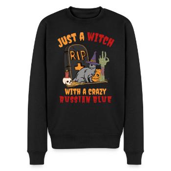 Mignon et effrayant chat d’Halloween bleu russe - Pull Premium bio Homme - noir - Devant - Nico (187cm)