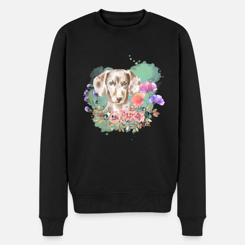 Dackel Cottagecore Wasserfarben Blumen - Männer Premium Bio Pullover - Schwarz