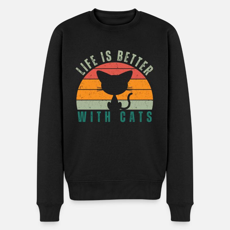 Das Leben ist besser mit Katzen - Männer Premium Bio Pullover - Schwarz