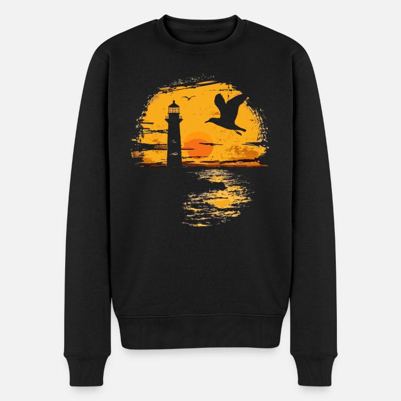 Möwe Seevogel Leuchtturm Sunset - Männer Premium Bio Pullover - Schwarz